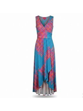Lilly Pulitzer Womens Aqua Pink Rayon Spandex Floral-Print Maxi Dress Size XS